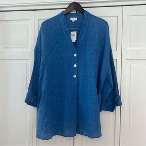 J. Jill Pure Jill Blue Yarn-Dyed Linen Tunic 2X